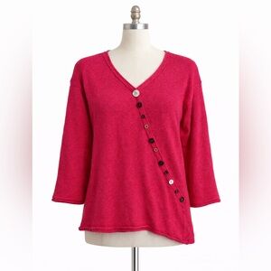 Lulu B Pink Sweater Medium Asym Button V Neck Knit Top Boho